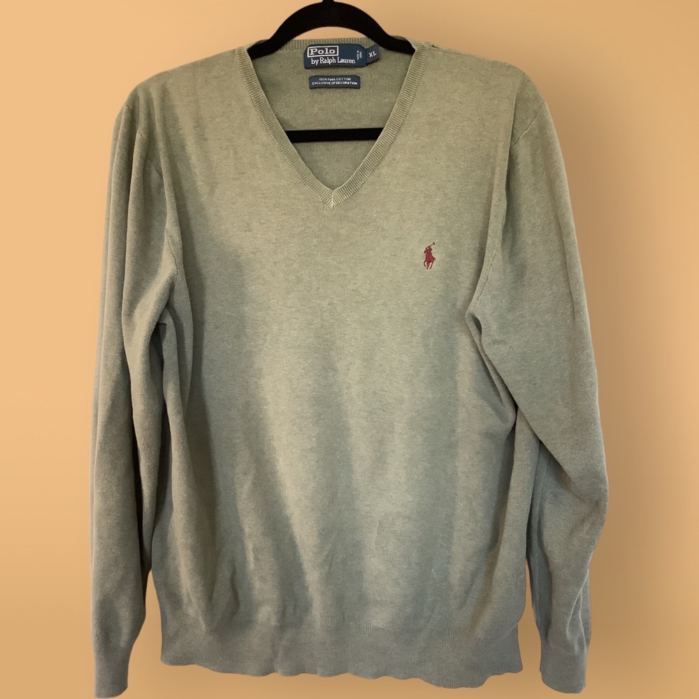 POLO RALPH LAUREN Green V-Neck long sleeve‎ sweater pre-owned Sz XL